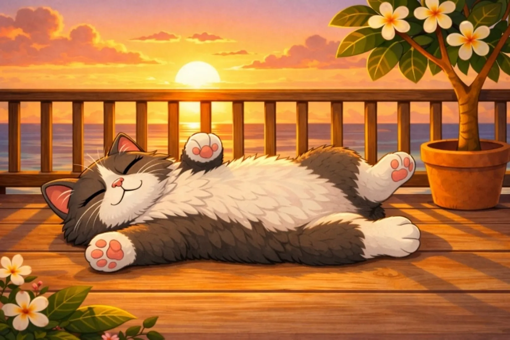 Marie-Joëlle profite du coucher de soleil sur sa terrasse