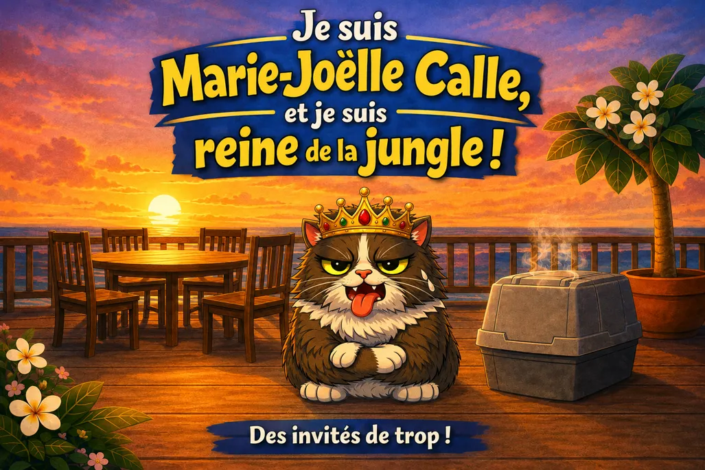 Marie-Joëlle Calle, la reine de la jungle, raconte l'histoire gratuite pour enfants « Des invités de trop ! », une aventure drôle avec des invités envahissants.