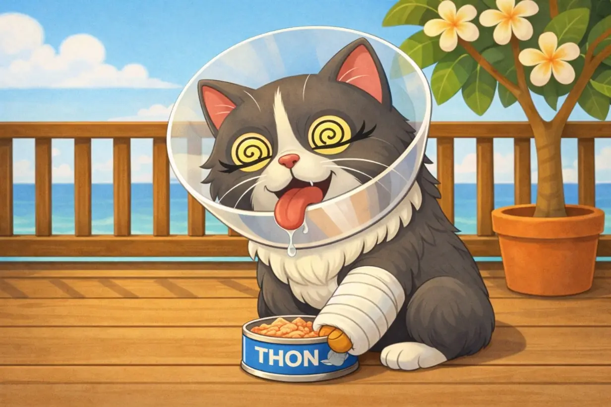 Marie-Joëlle réclame du thon dans la cuisine