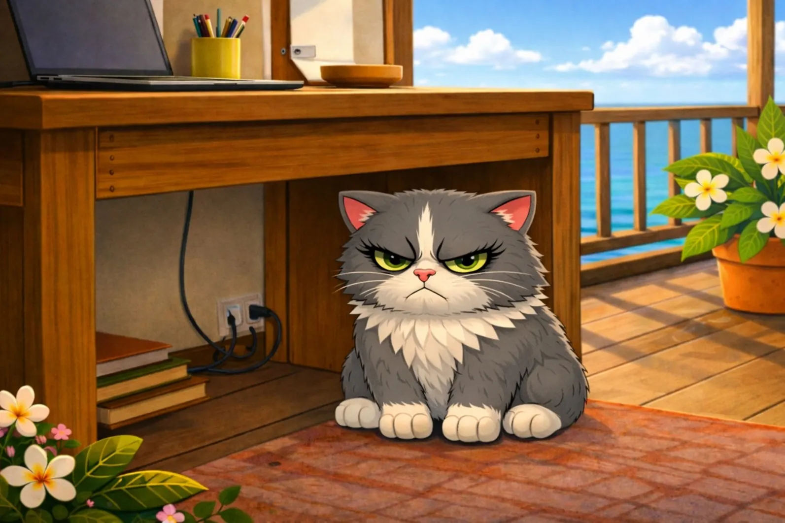 Marie-Joëlle le chat boude dans les escaliers après avoir découvert une cabane en carton