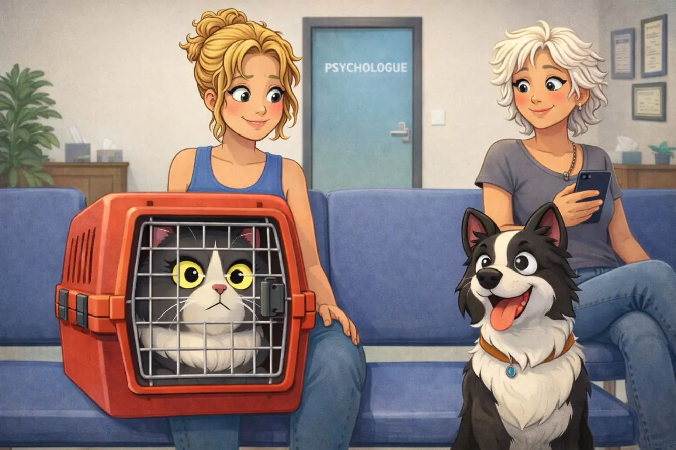 Marie-Joëlle et Charlie dans la salle d'attente