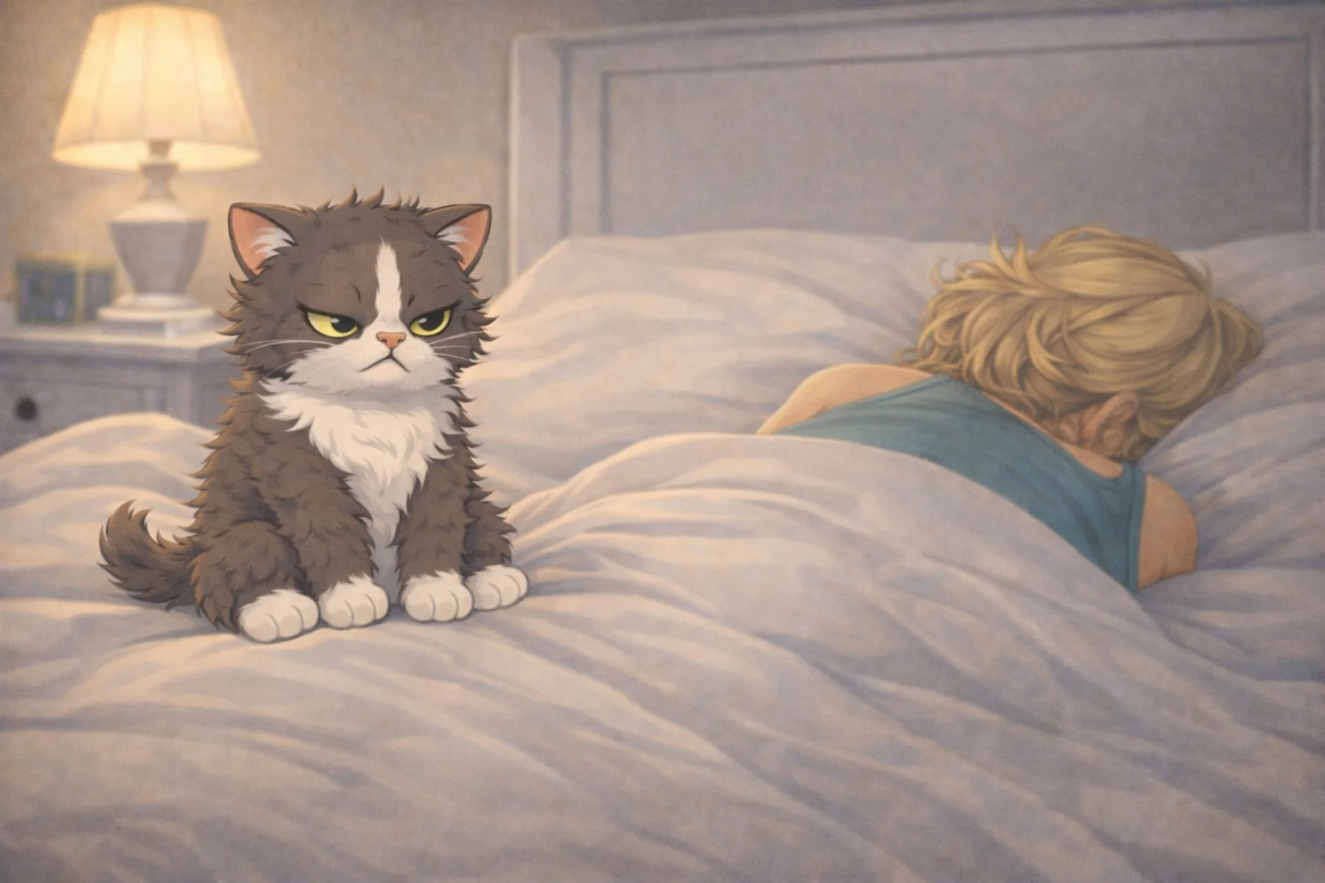 Marie-Joëlle Calle attend sur le lit pendant que Maman dort
