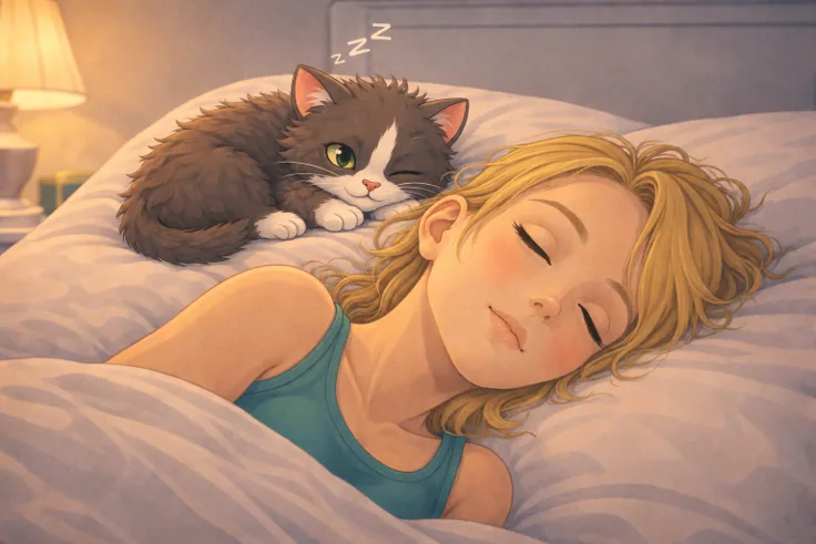 Marie-Joëlle Calle s’endort près de Maman dans le lit