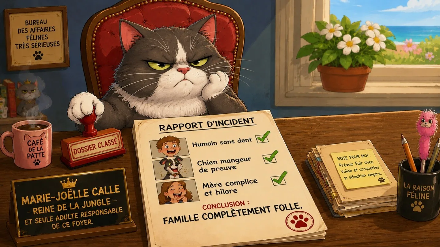 Marie-Joëlle dresse son rapport d'incident devant cette scène absurde.