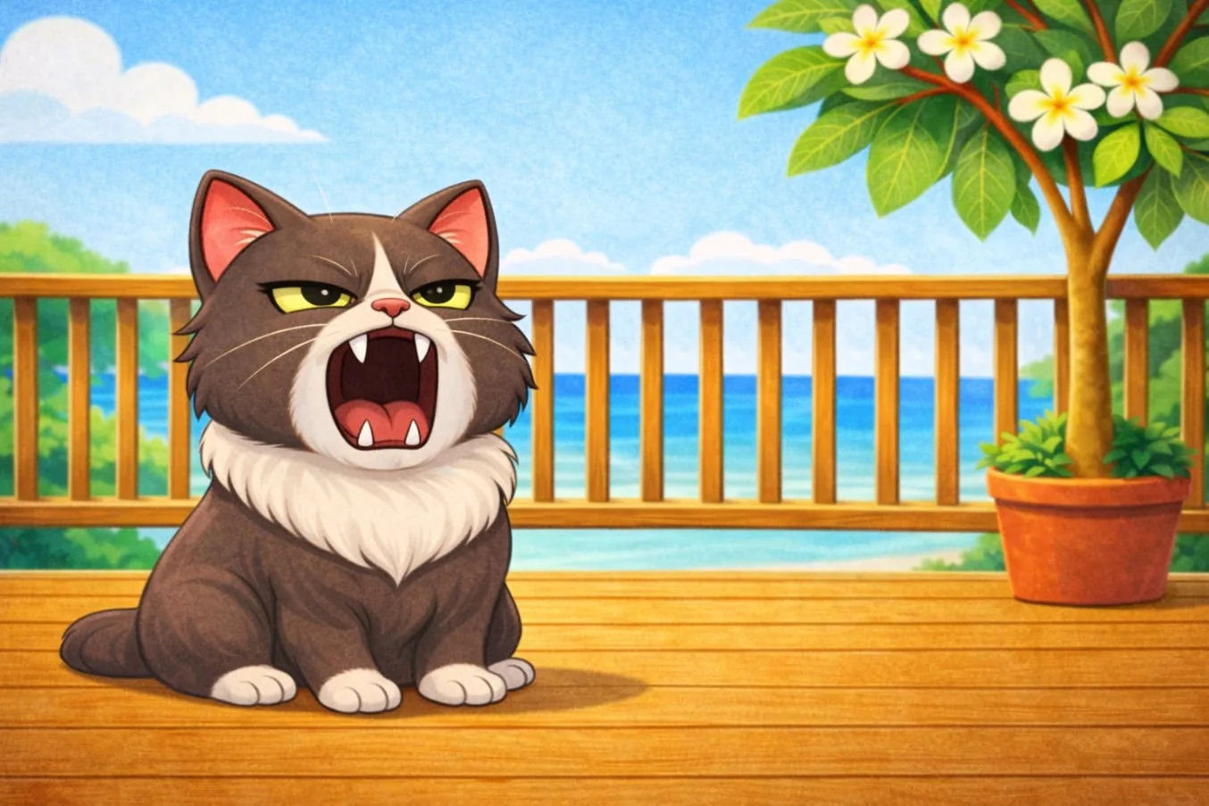 Marie-Joëlle le chat dévoilant fièrement ses six dents.
