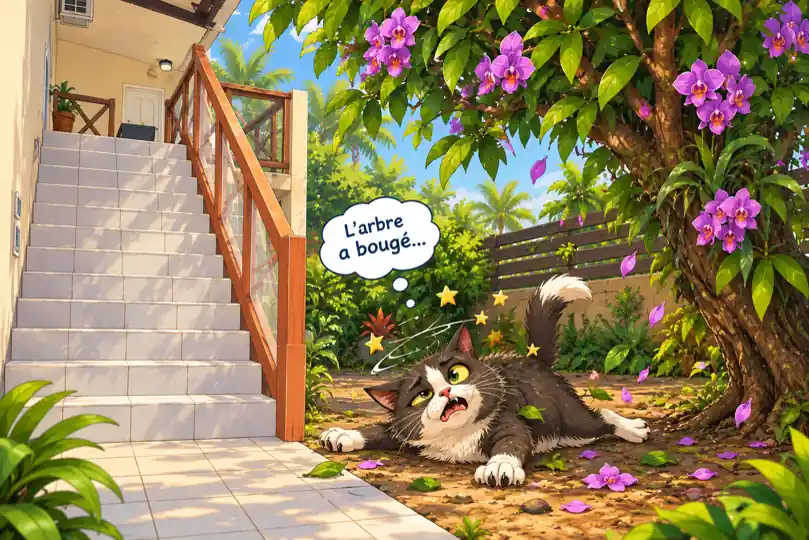 Marie-Joëlle le chat tombée de l'arbre qui a bougé